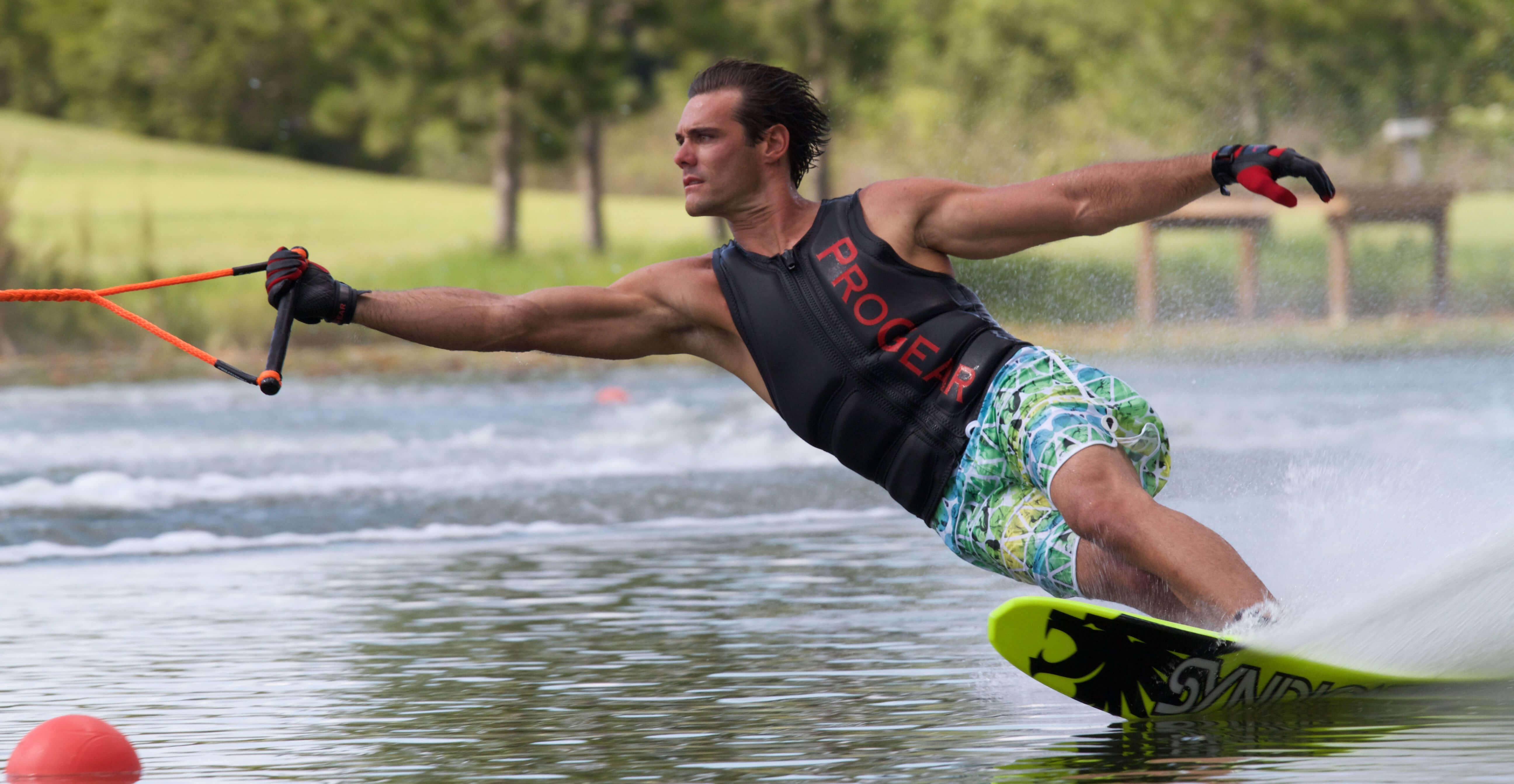 A man practiving wakeboard on Lake geneva
